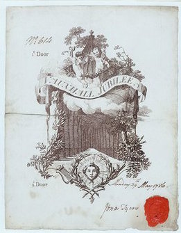 Ticket for the Vauxhall Jubilee, 29 May, engraving. Signed, dated and sealed by Jonathan Tyers the younger, although the management of the park was now in the hands of his son-in-law, Bryant Barrett.