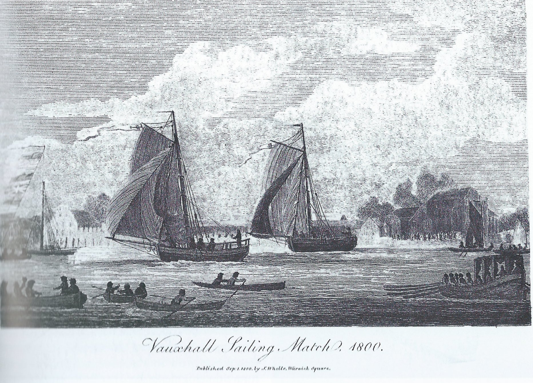 Vauxhall Sailing Match, engraving, 1800 (Minet Library, London, Lambeth Archives Department, V. fo. 57). This appears to be the only surviving image of one of the Vauxhall sailing matches.