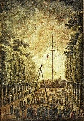 Vauxhall Madam Saqui Descending In 1816, Madame Saqui ascended and descended a tightrope that was fixed to a sixty foot mast accompanied by a firework display