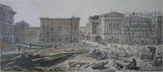 Left to Right: Montagu House, Towny Gallery, and Sir Robert Smirkes' West Wing Under Construction, July 1828