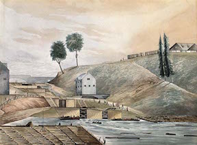 Entrance of the Rideau Canal at Bytown, 1839, By Ainslie, Henry Francis 1803-1879 [Public domain], via Wikimedia Commons